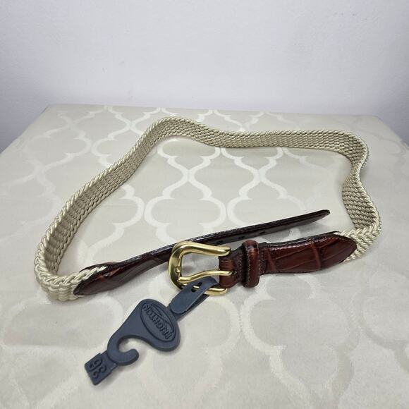 NWT Brighton Brown Leather and Beige Woven Belt with Gold Buckle Size 36 main image 5